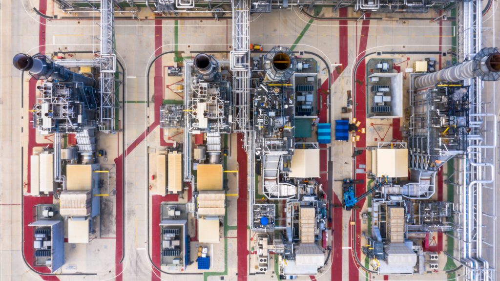 Oil refinery plant at industrial zone, Aerial view oil and gas b